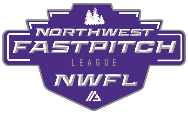 The logo for the northwest fastpitch league is purple and white.