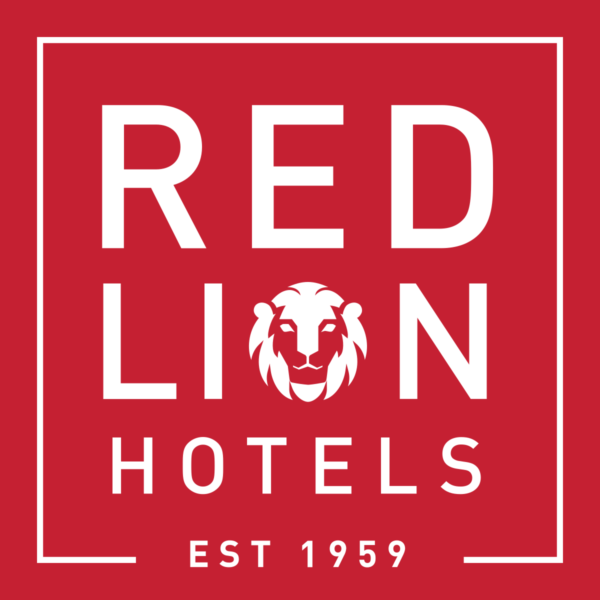 The logo for red lion hotels has a lion on it