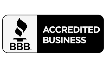 The bbb logo is black and white and says accredited business.