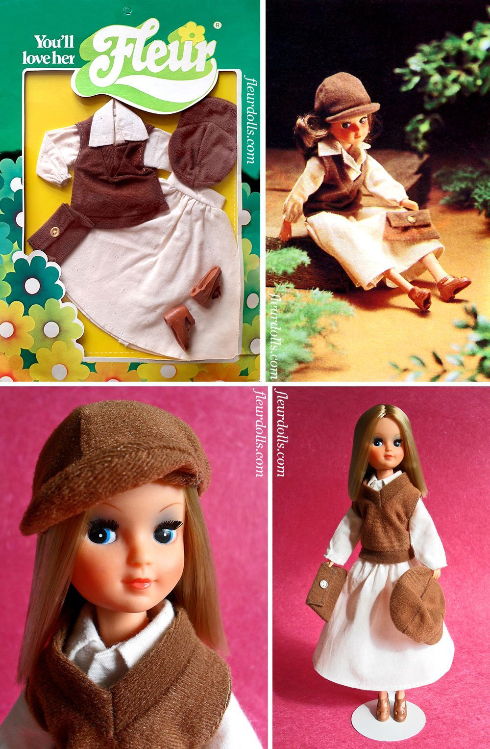 Fleur doll fashion 1216 brown white set outfit 1980s Otto Simon