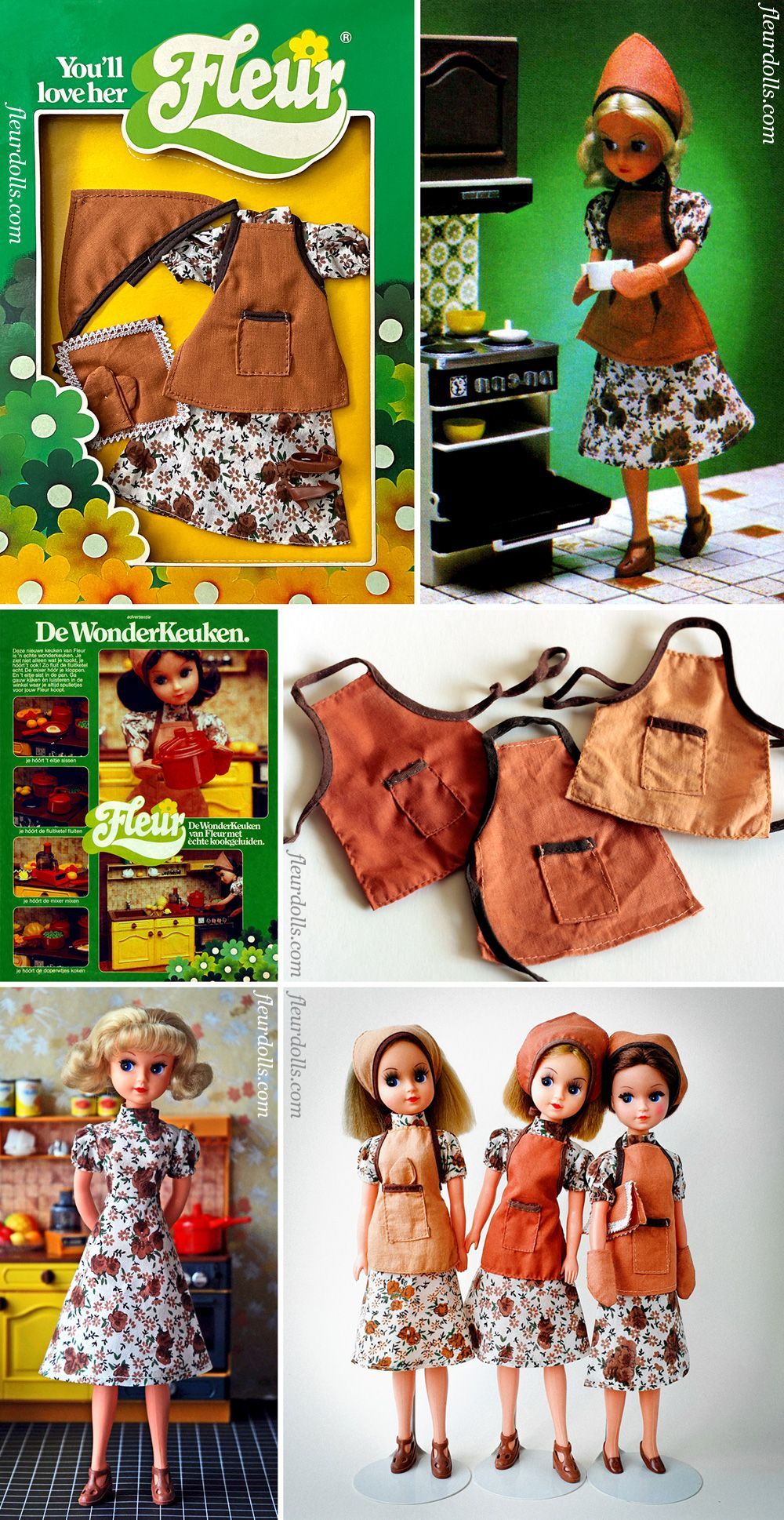 Fleur doll brown fashion 1218 housework outfit dress and apron