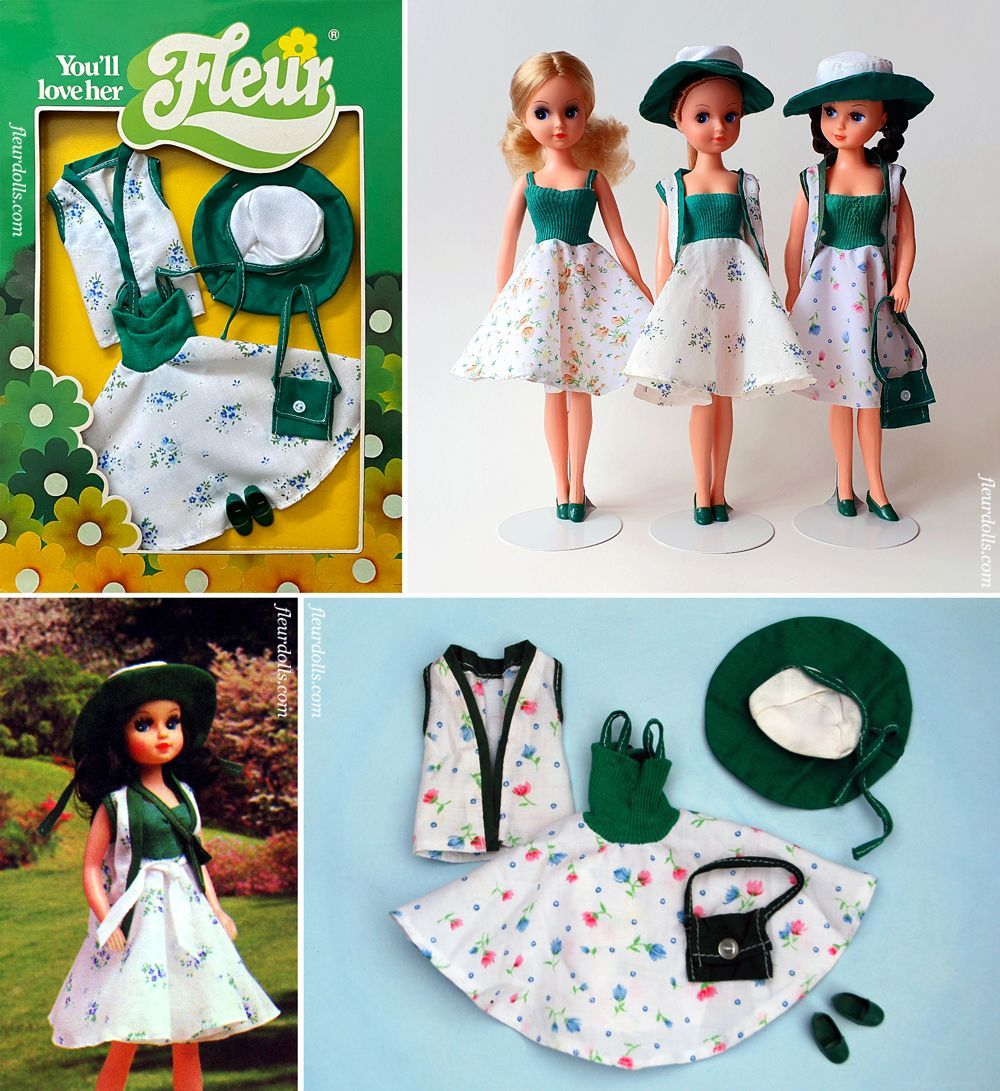 Fleur doll outfit 1240 nostalgie green white flowers fashion in box