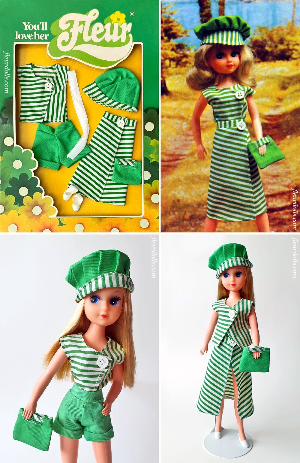 Fleur doll fashion Otto Simon 1241 white and green stripes 1981