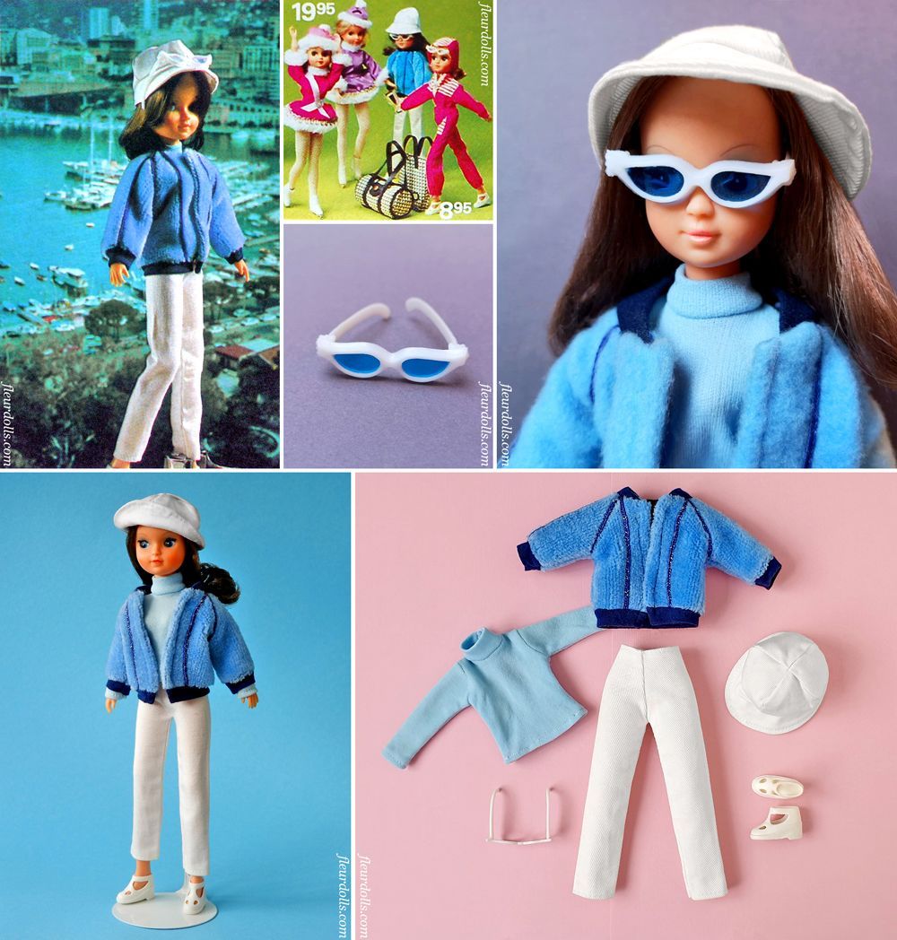 Fleur doll blue Morning Walk outfit coat white pants fashion sunglasses
