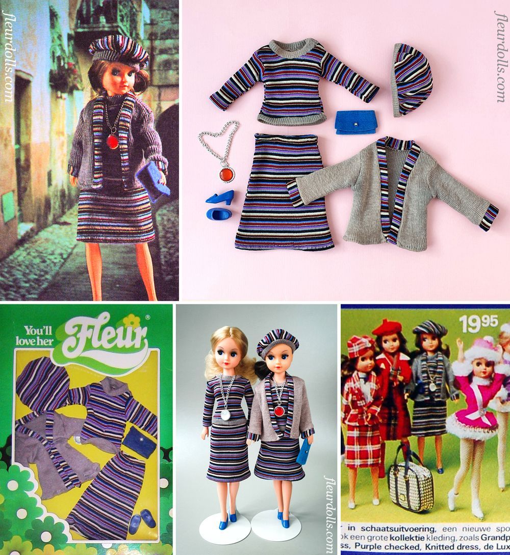 Fleur doll fashion 1246 Purple Checked gray sweater purple skirt outfit