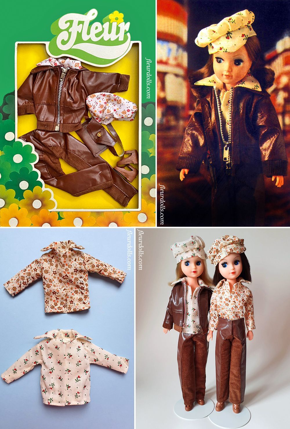 Fleur fashion 1256 corduroy and faux leather brown outfit with beret NRFB in box motorcycle style