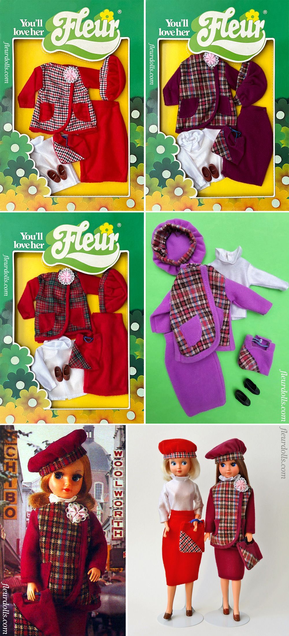 Fleur doll plaid set 1262 red purple jacket skirt and flower fashion Otto Simon