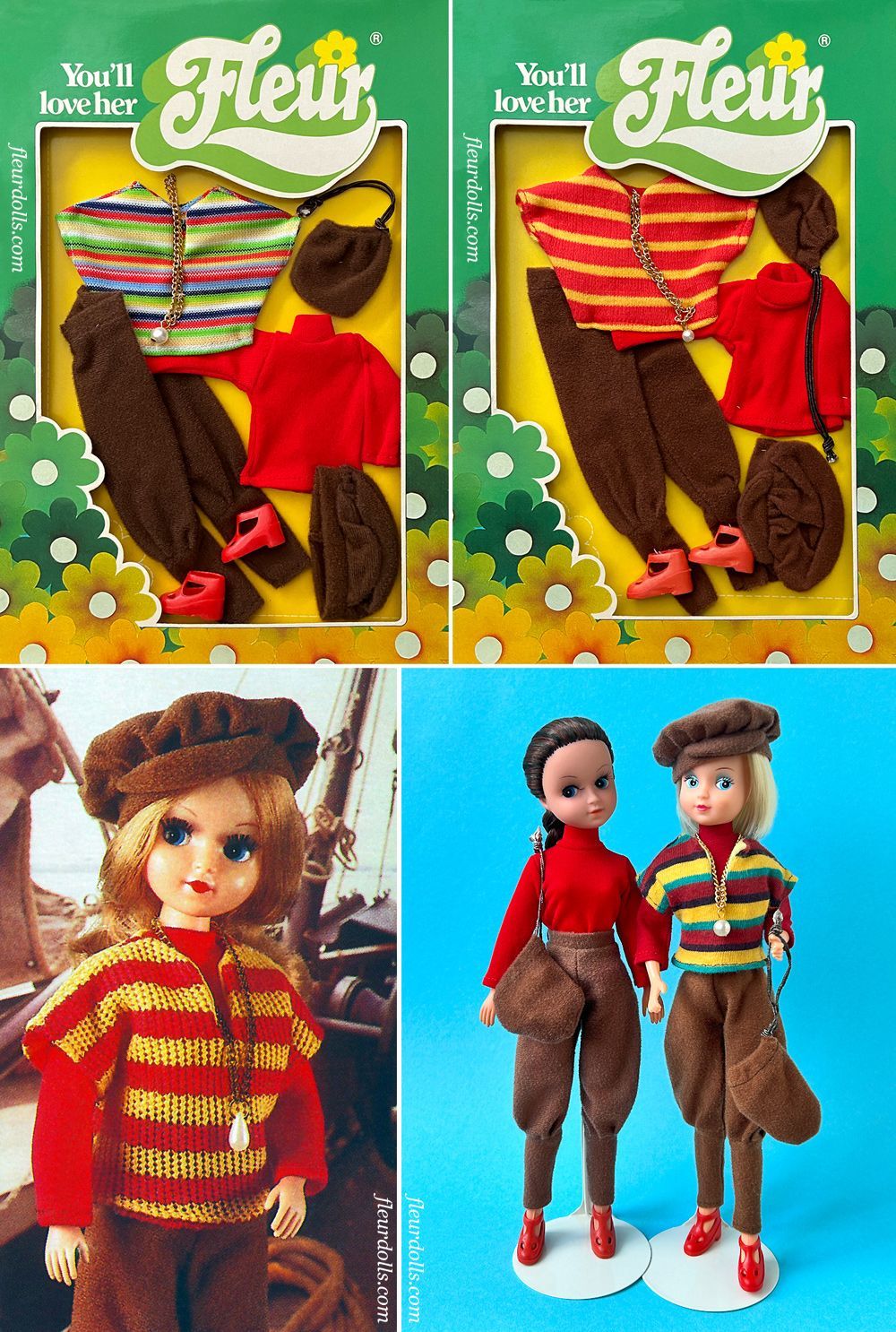 Fleur doll fashion 1265 brown red pants striped vest NRFB box outfit Otto Simon