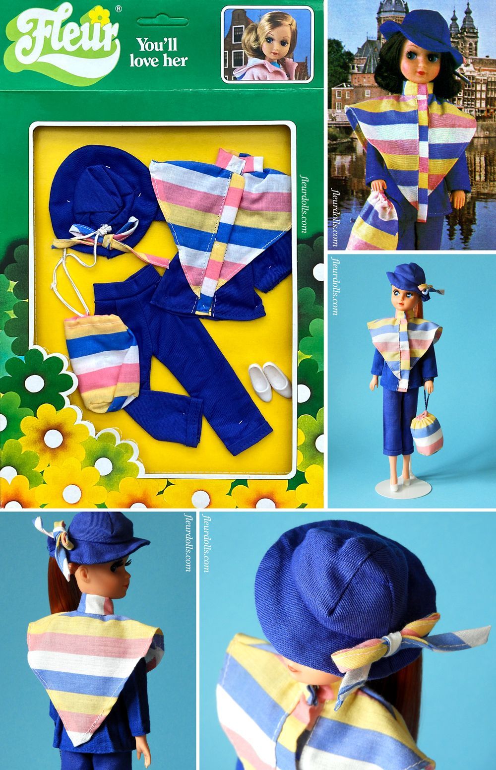 Fleur outfit 1273 fashion blue coat with big striped collar
