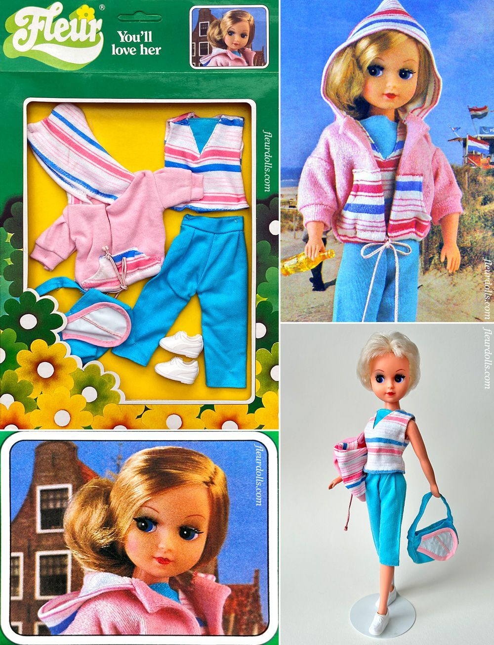 Fleur doll fashion 1277 pink blue stripes summer Otto Simon outfit