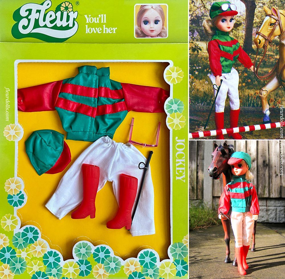 Fleur doll outfit 1280 Jockey horse riding red and green NRFB in box from the 1980s