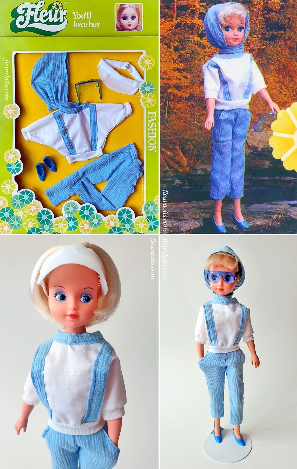 Fleur fashion 1282 white blue suit 1980s Otto Simon outfit Fleur doll
