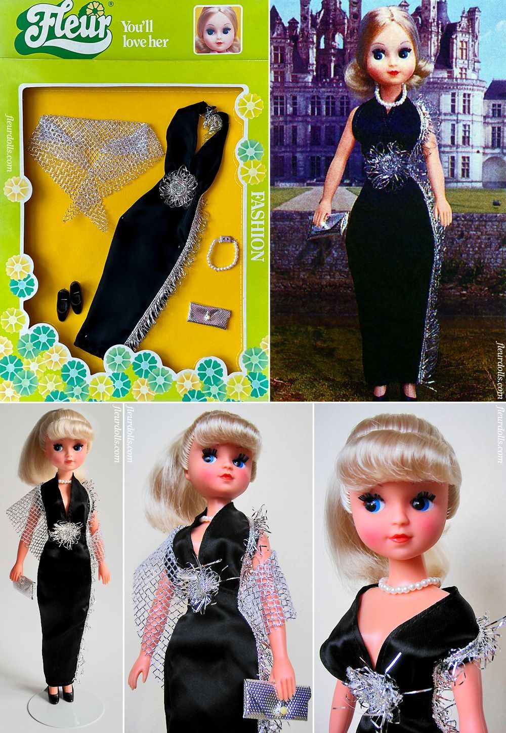 Fleur doll fashion 1284 black silver evening dress box NRFB outfit