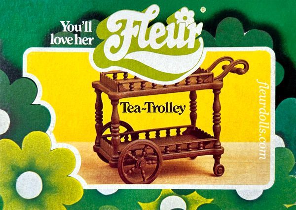 Fleur doll brown tea trolley for dollhouse Otto Simon 1980s big wheels