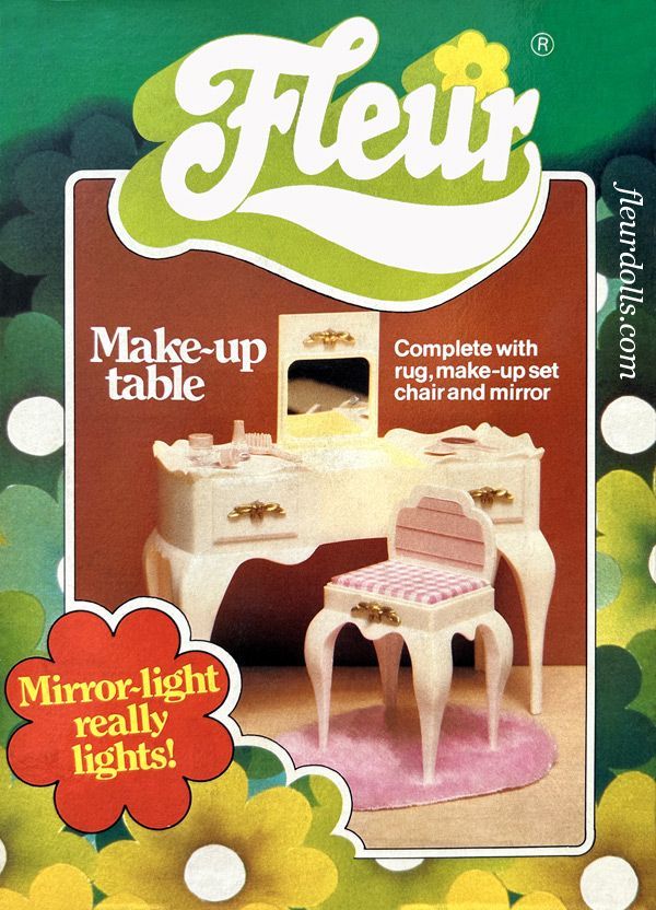 Make-up table for Fleur dolls with real lights, chair and accessories.