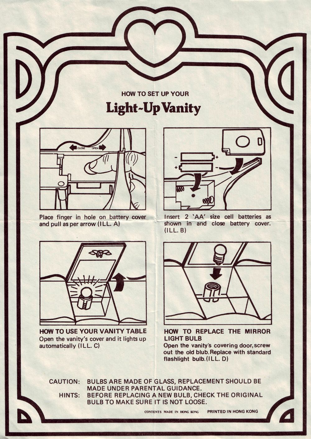 Fleur doll white make-up table (light-up vanity) instructions page for bedroom furniture.