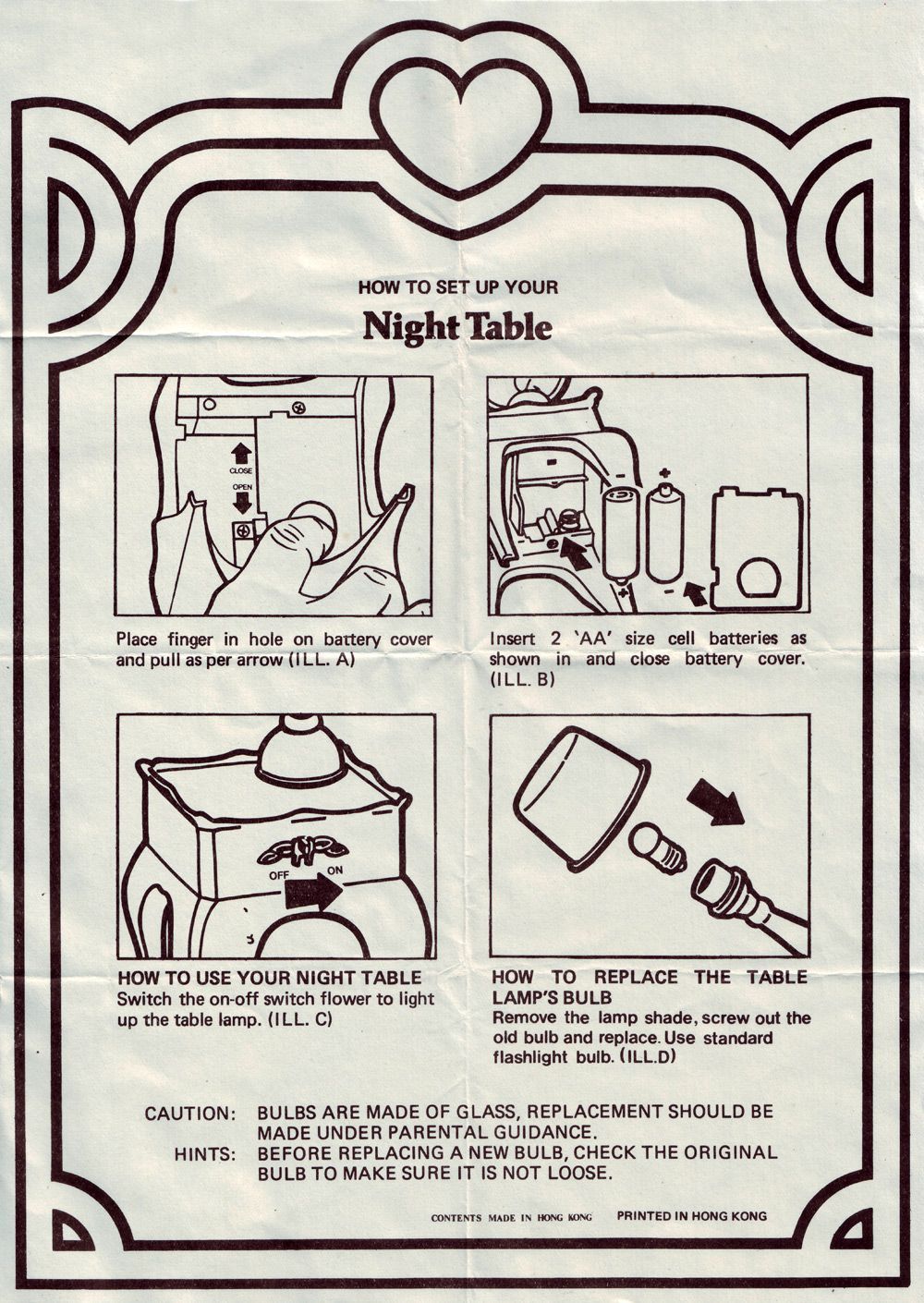 Fleur doll white bedside table (night table) instructions page for bedroom furniture.