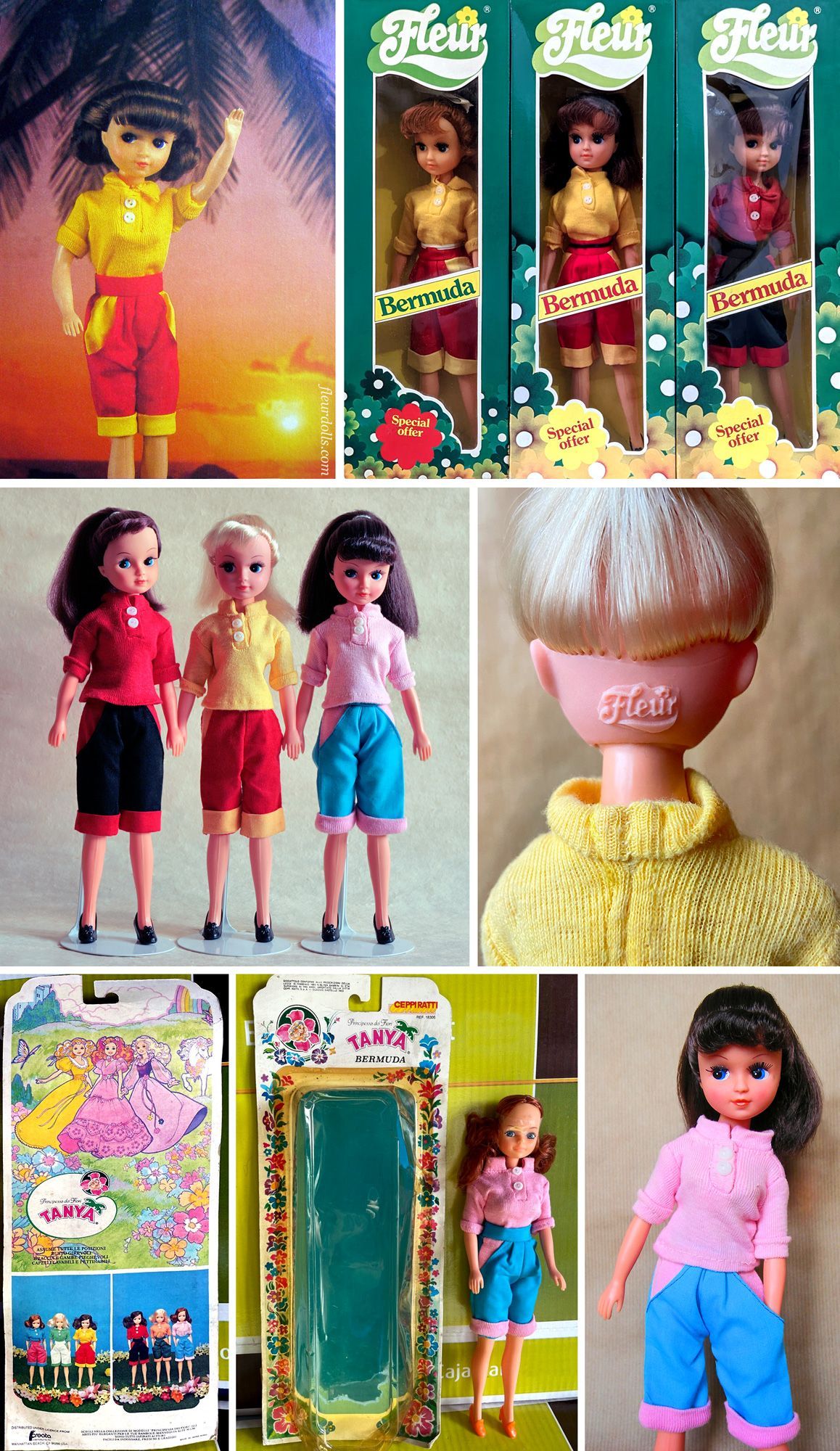 Bermuda Fleur doll shorts yellow red pink Otto Simon 1980s Dutch fashion dolls