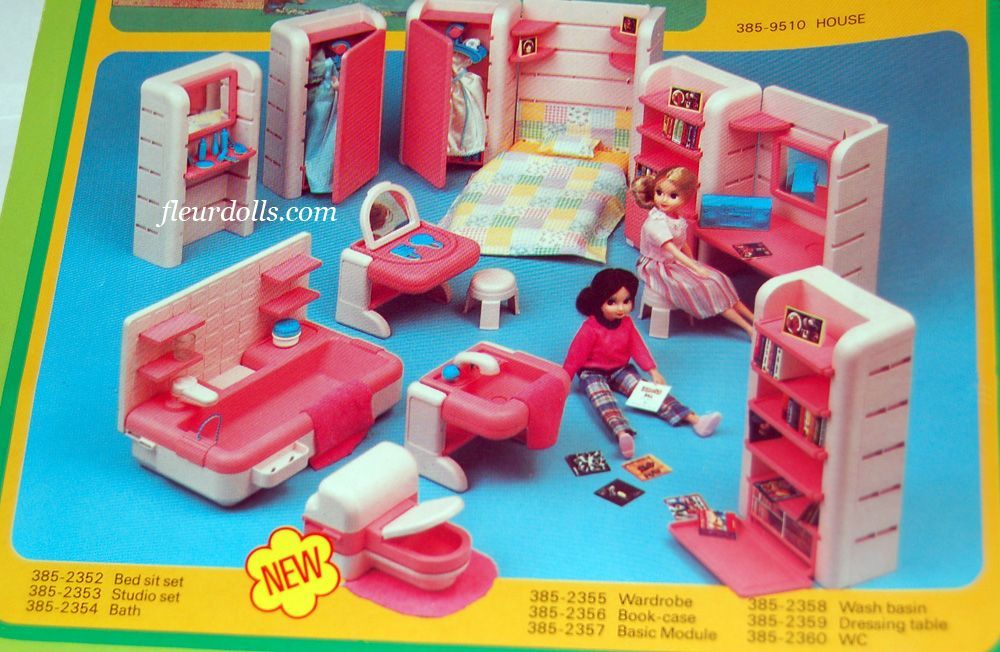 A photo of a page from Fleur doll catalogue from year 1987-1988, showing the full New Look furniture range, with each item number listed.