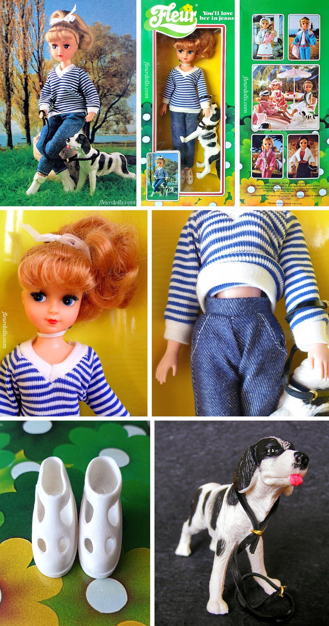 Jeans Fleur Dutch doll by Otto Simon from Netherlands with dog and blue jeans