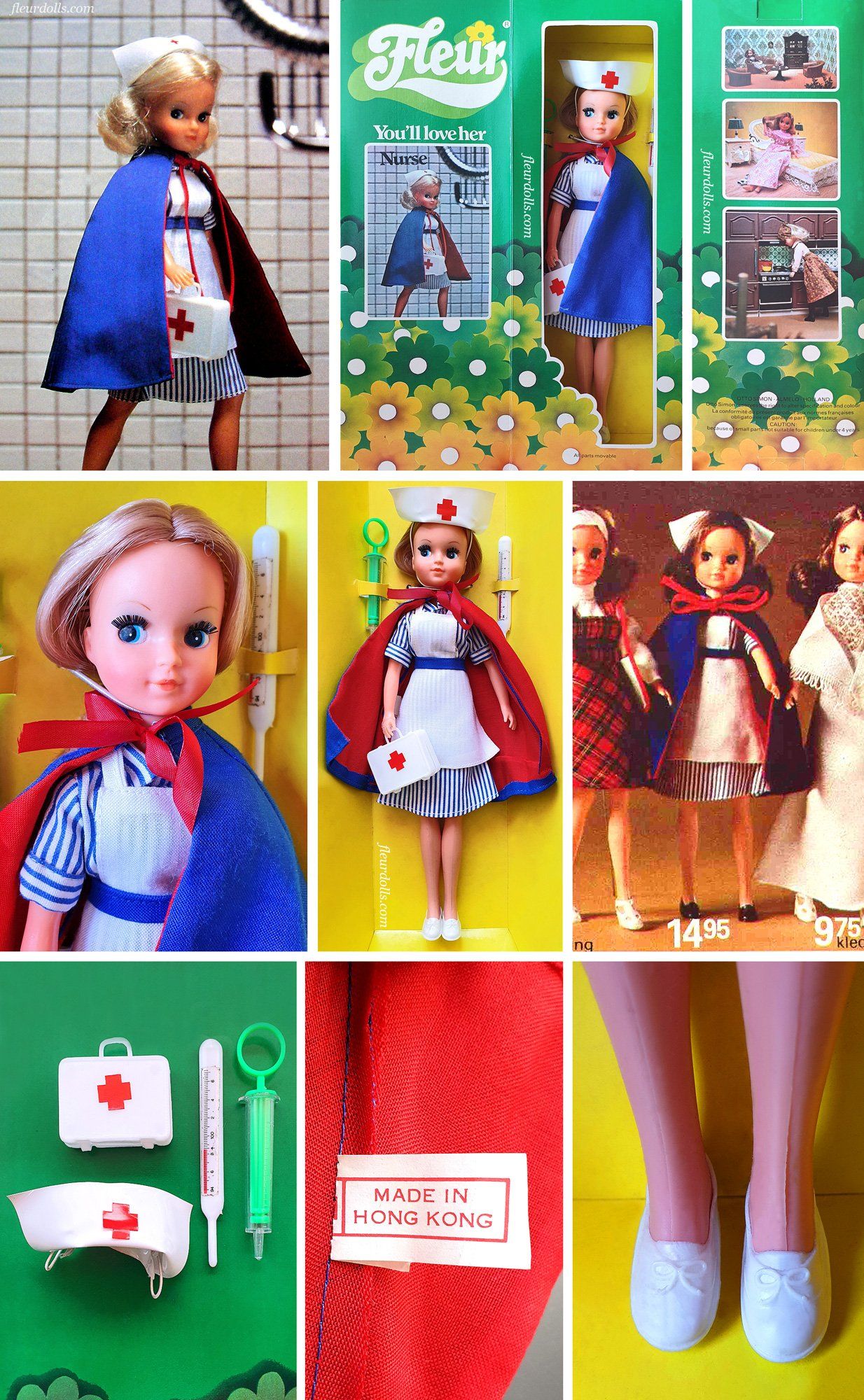 Nurse Fleur doll by Dutch company Otto Simon from the 1970s  with accessories