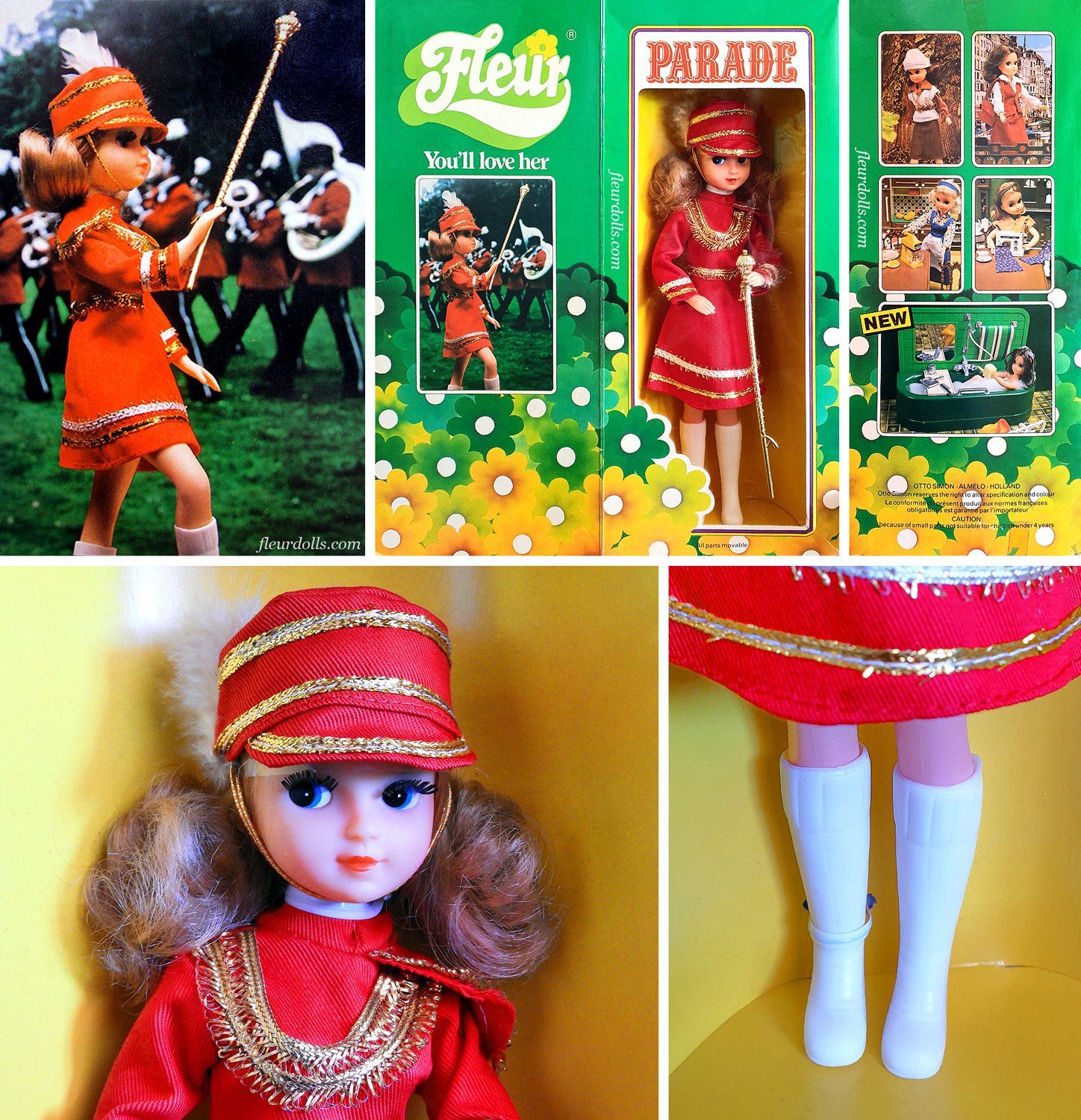 Dutch Fleur doll Parade made by Otto Simon in the 1980s in red majorette outfit.