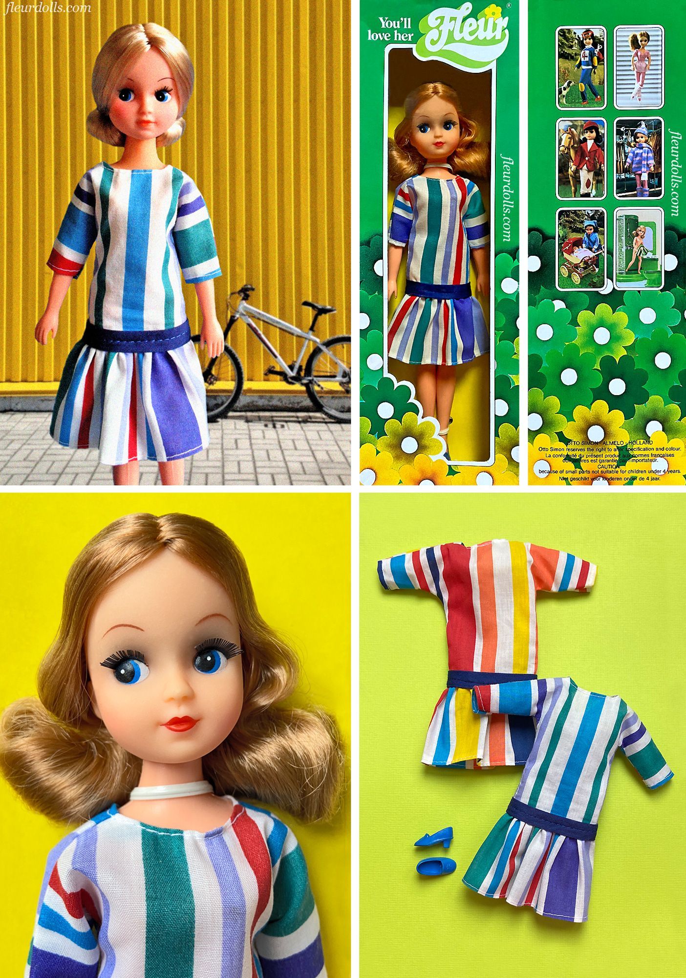 Fleur doll in striped dress Otto Simon Netherlands 1980s
