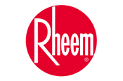 The rheem logo is in a red circle on a white background.