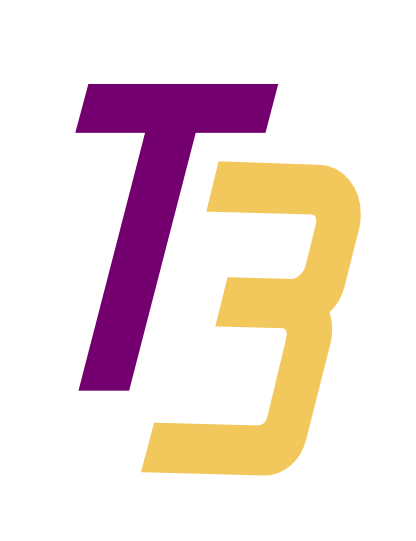 The letter t is purple and the letter b is yellow.