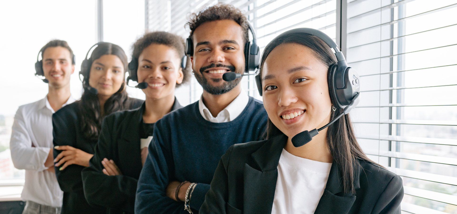 Colleagues wearing headsets