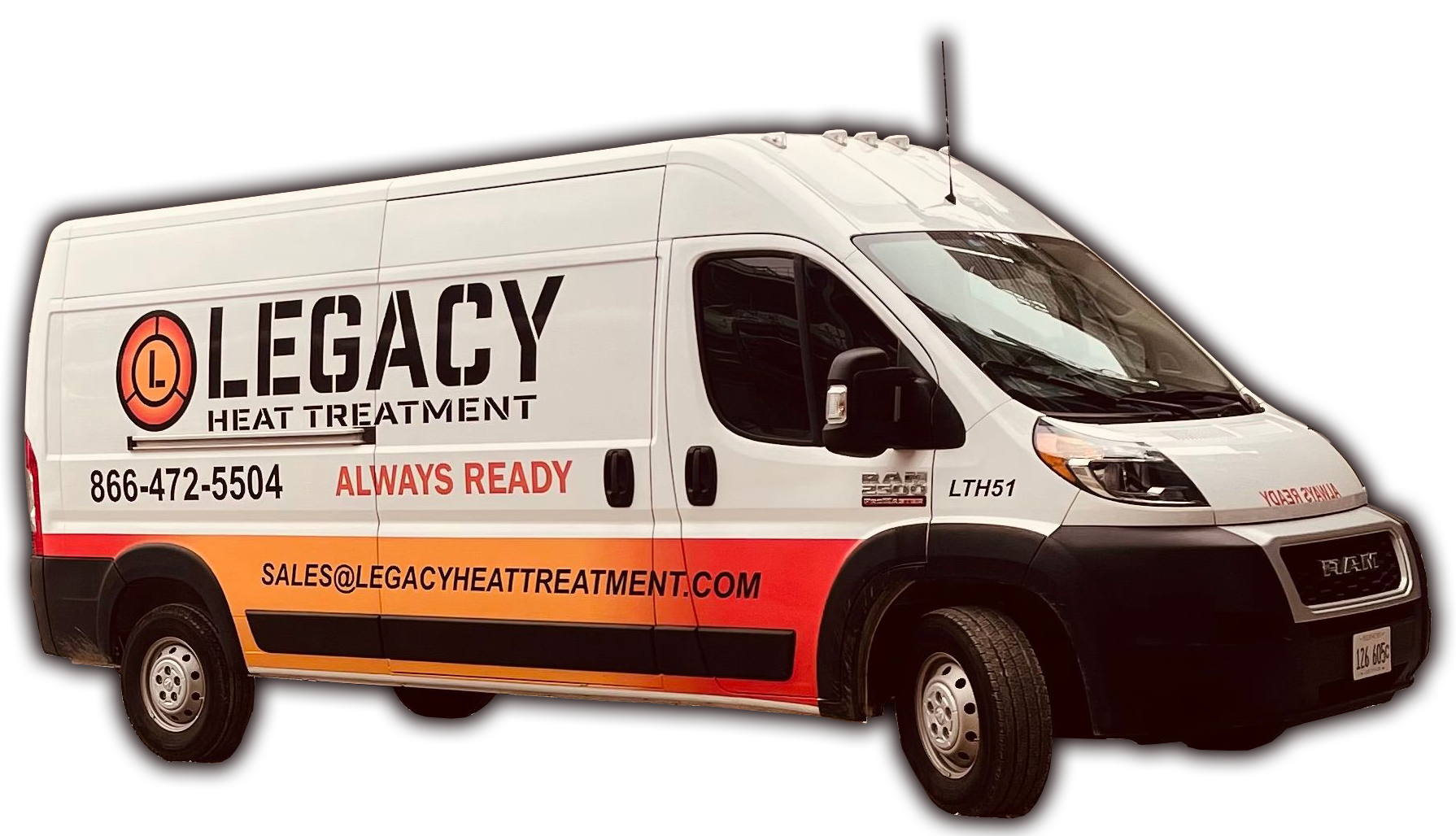 A white van with the word legacy on it