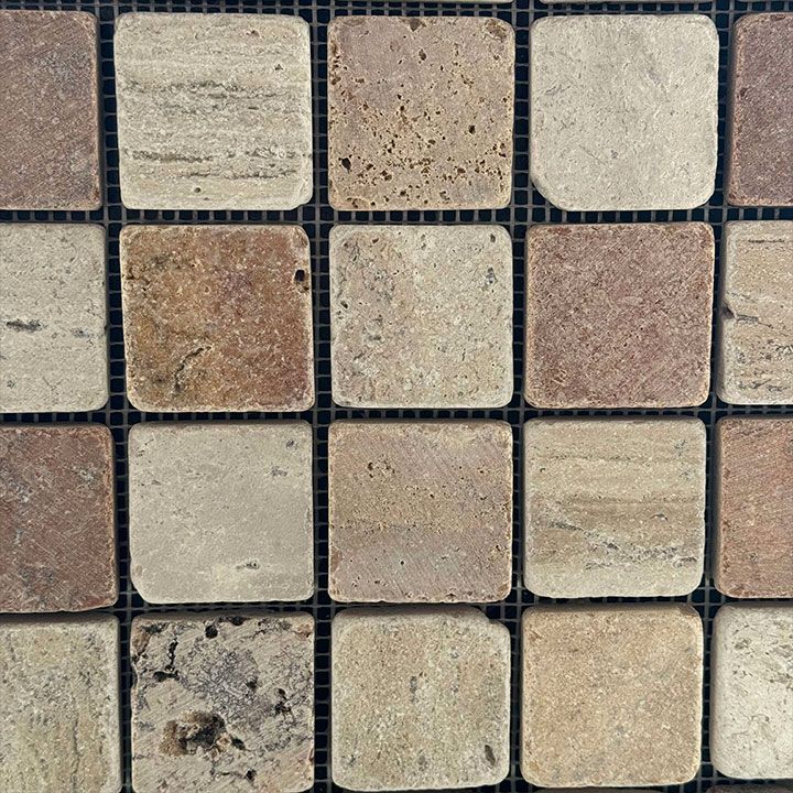 CUADRO TRAVERTINO ROJO TOMBOLEADO 5 x 5cm MALLA