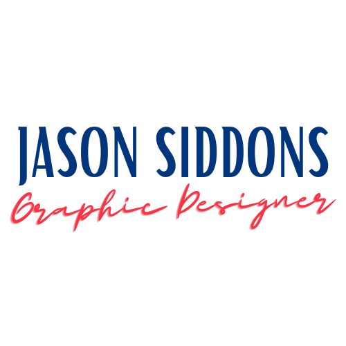 Jason Siddons, graphic designer; blue text on white background,