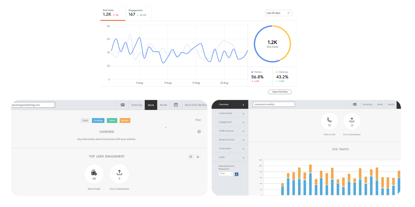 Dashboard with charts and graphs, showing data visualization.