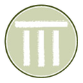 Pale green circular icon with a white Greek letter pi or three-column symbol
