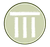 Pale green circular icon with three white vertical bars, resembling a trash or menu symbol