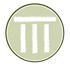 Pale green circular icon with three vertical white bars inside