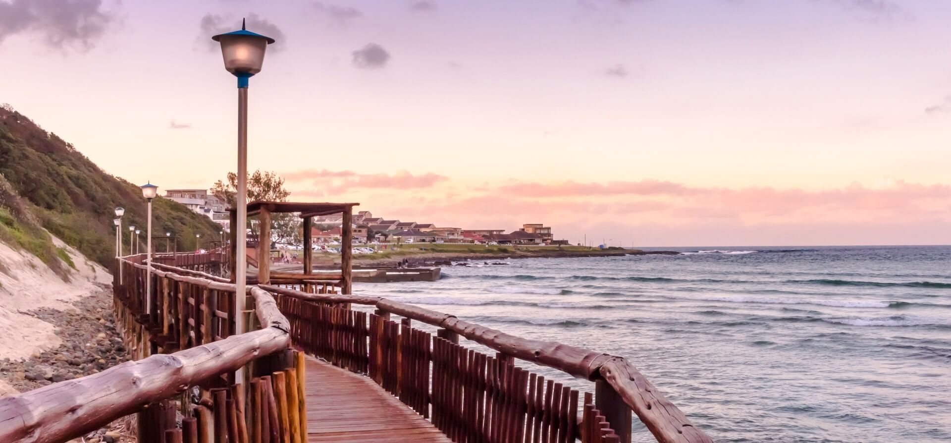 A beautiful wooden boardwalk by the beach