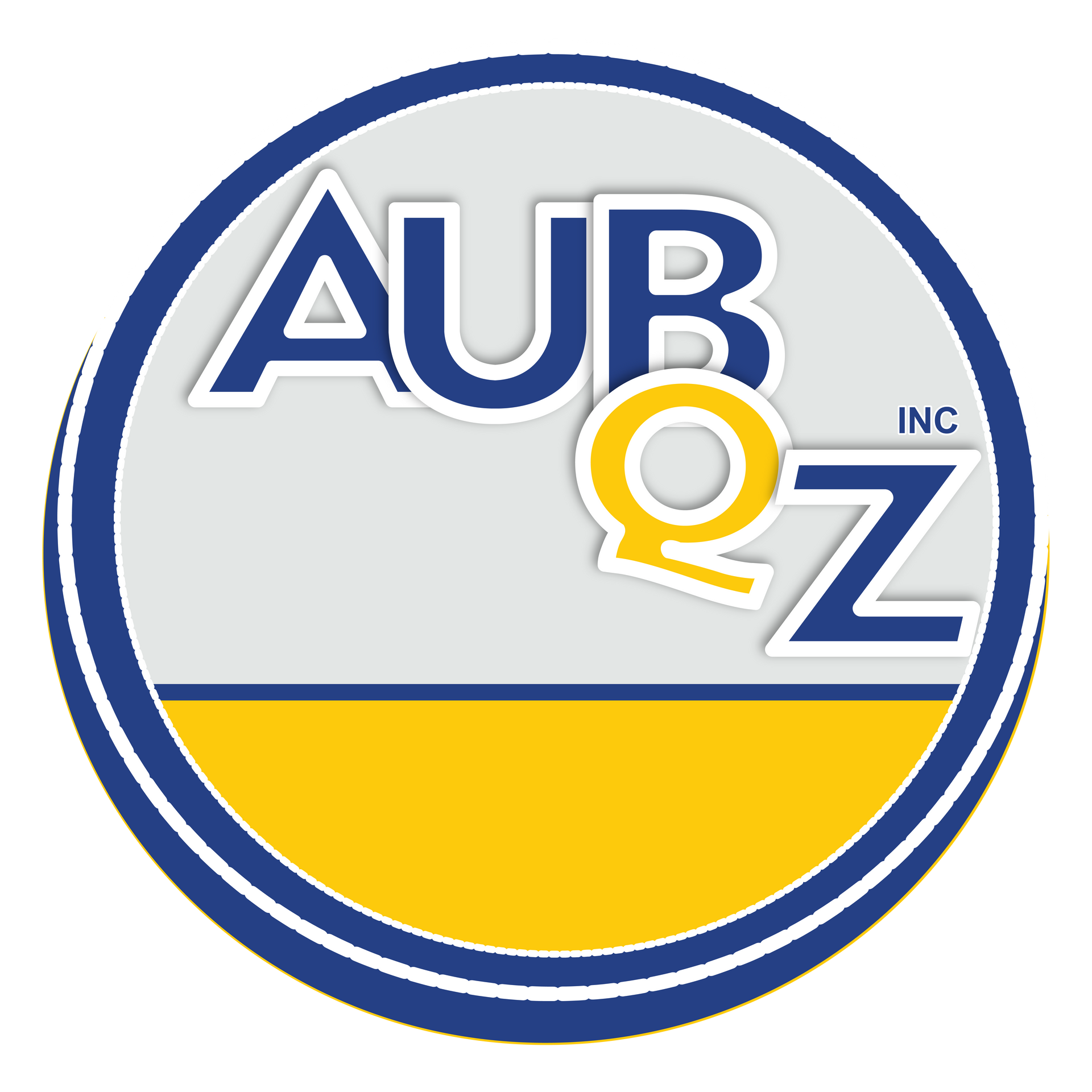 Client Logo for AUB QZ Inc. A blue and white circle with the letters AUB above QZ. The bottom half of the circle is yellow.