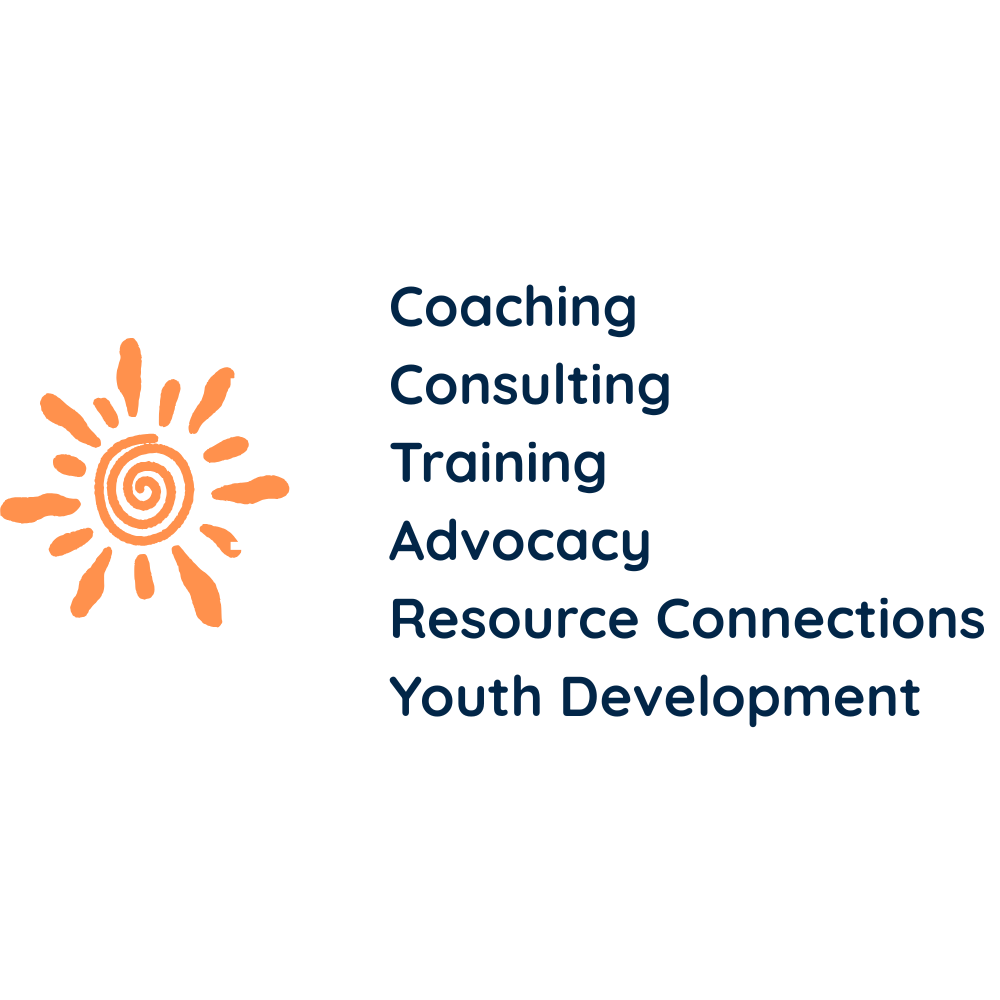 A list of services offered in coaching, consulting, training, advocacy, resources, connections, and youth development.