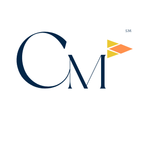 A logo for cm with a triangle in the middle