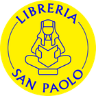 Logo circolare giallo della Libreria San Paolo con testo blu e figura seduta che legge un libro.