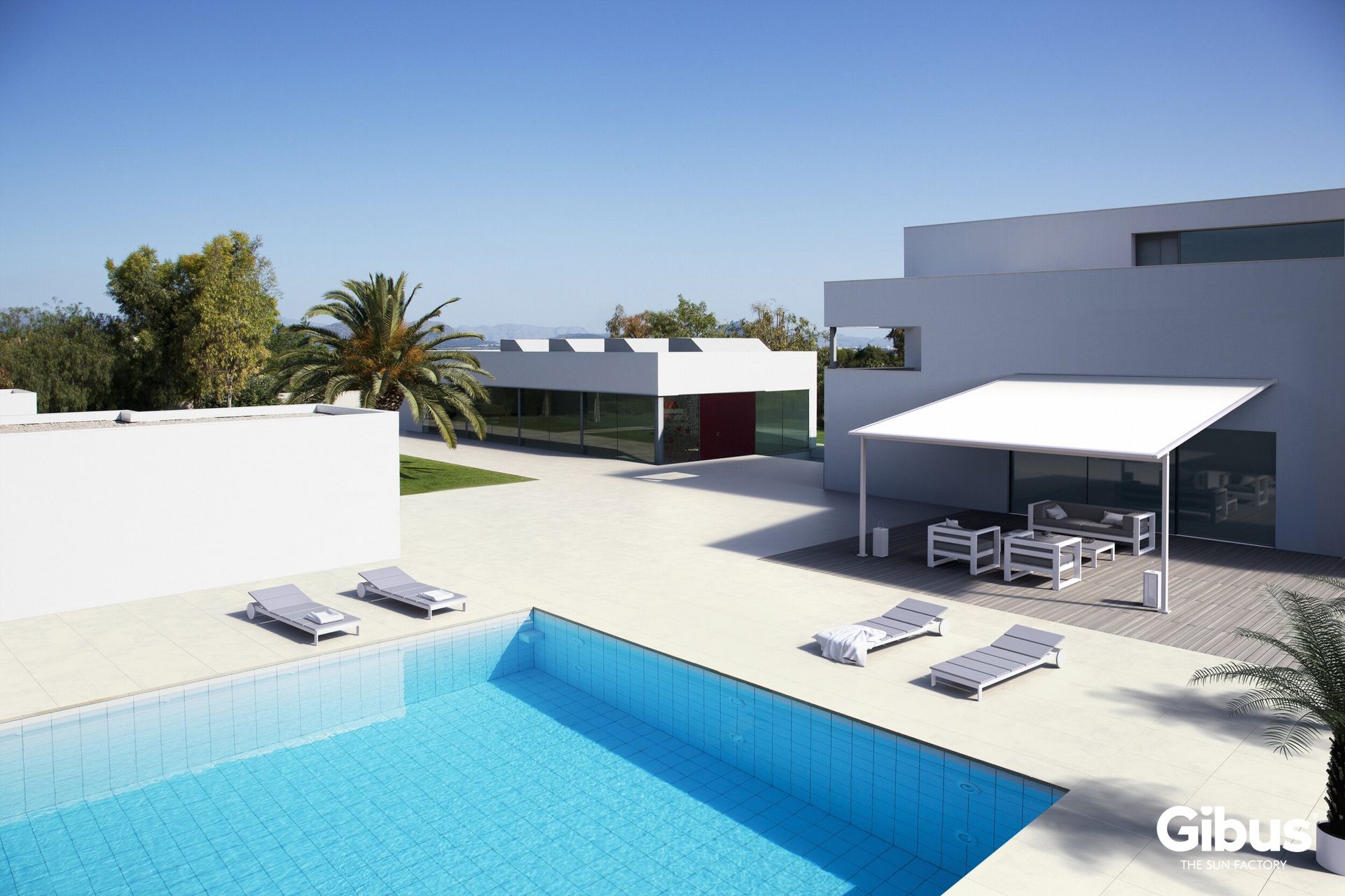 pergola con tenda a Bologna a bordo piscina