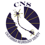 California Neurology Society Logo. A white California shape and a yellow-lined indigo neuron in an indigo circle. 
