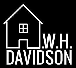 The logo for a w.h. davidson real estate company is white on a black background.