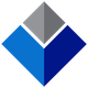A blue and gray triangle in the shape of a diamond on a white background.
