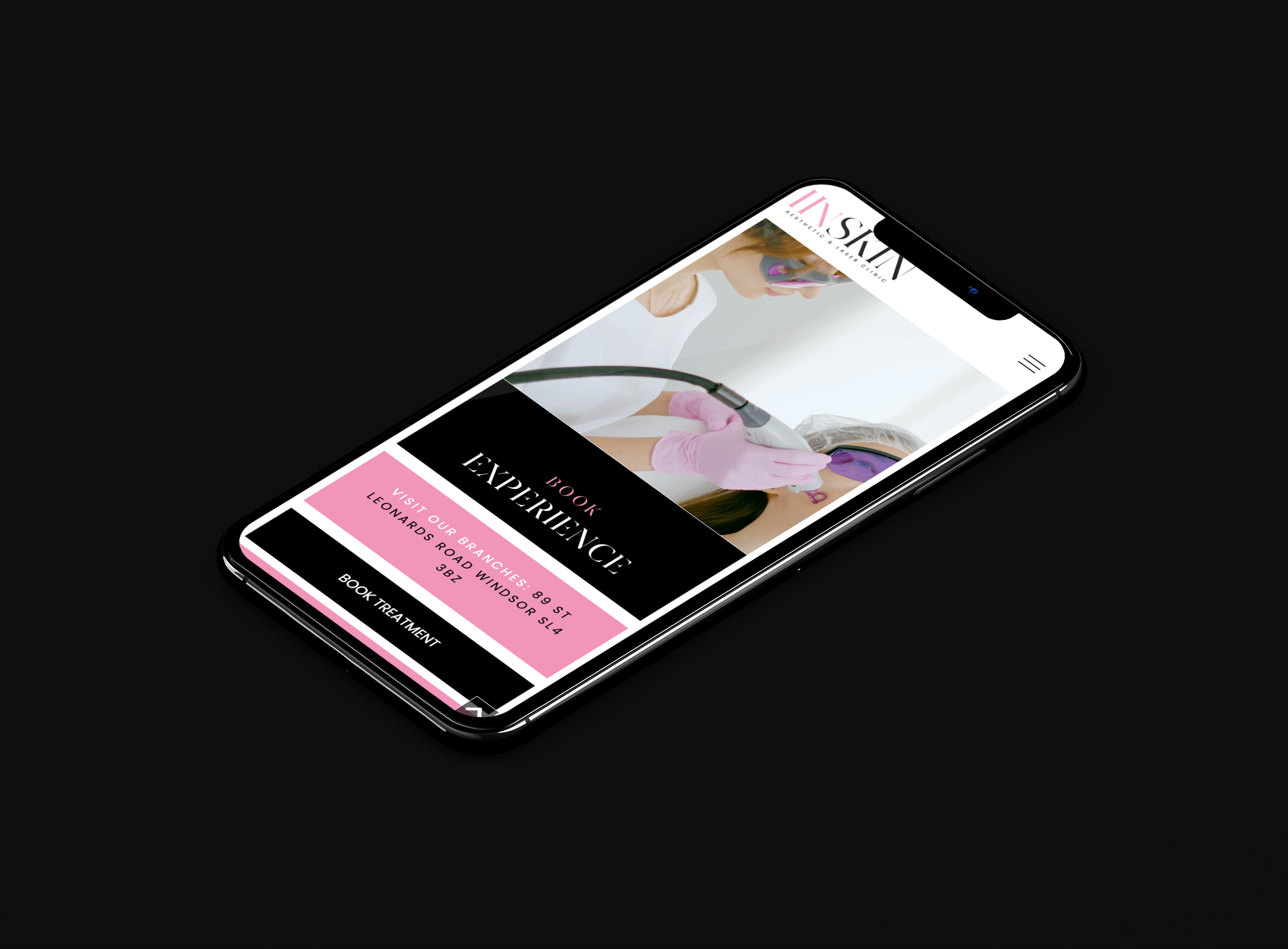 a phone with a display of iinSkin website