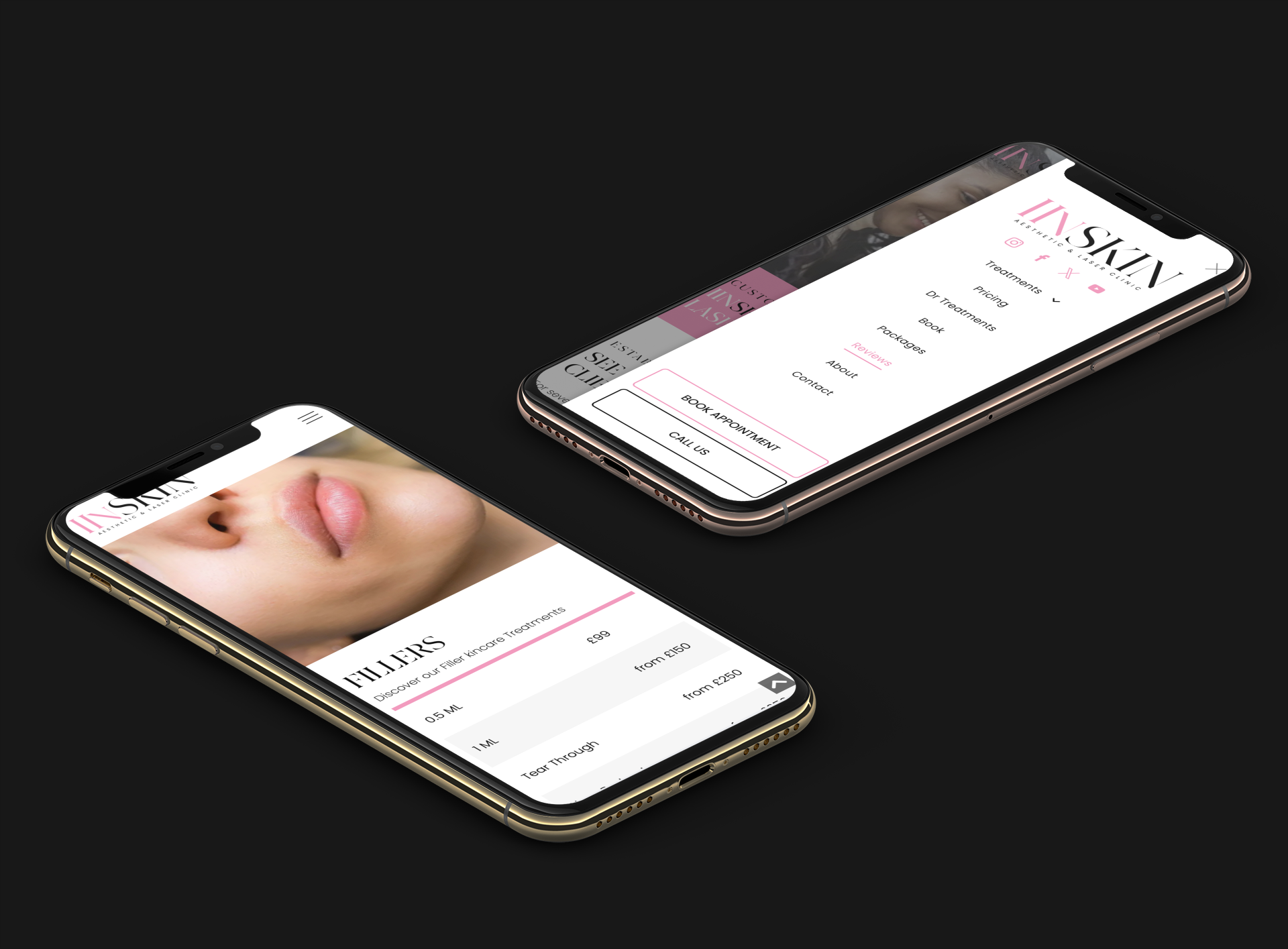 two phones with the display of the new responsive iinSkin website