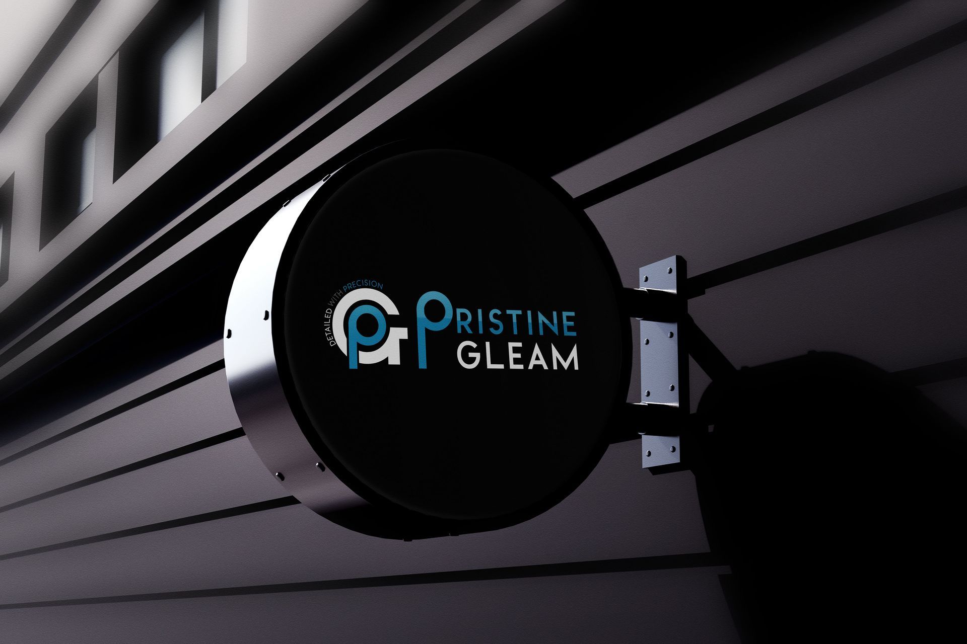 A sign with Pristine Gleam logo on it