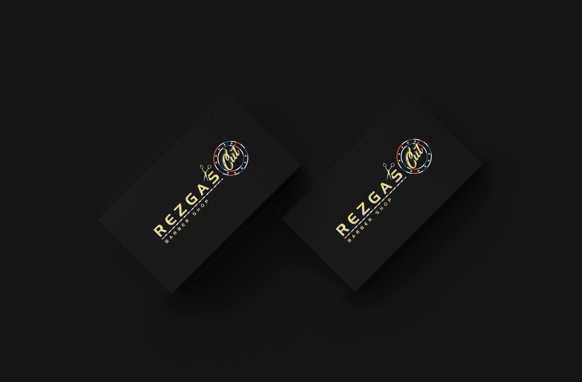 Black and gold Rezga's Cut business Cards